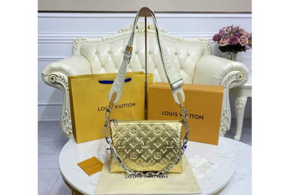 Replica Louis Vuitton M59278 LV Coussin PM handbag in Gold Monogram embossed puffy lambskin