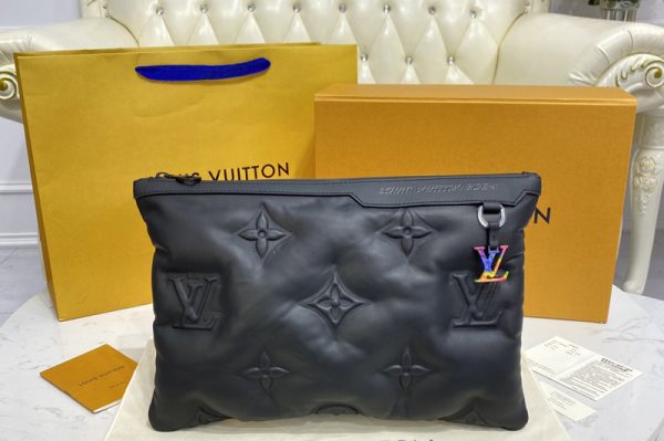 Replica Louis Vuitton M68775 LV A4 Pouch in Black Lambskin leather