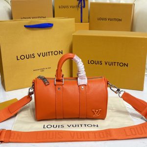 Replica Louis Vuitton M81004 LV Keepall XS travel bag in Orange Aerogram leather