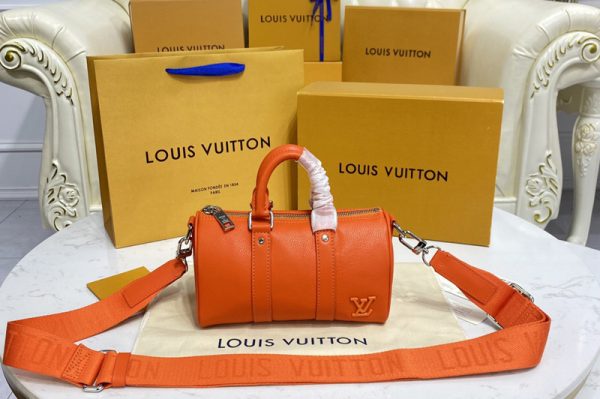 Replica Louis Vuitton M81004 LV Keepall XS travel bag in Orange Aerogram leather