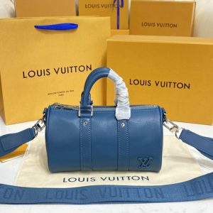 Replica Louis Vuitton M81003 LV Keepall XS travel bag in Blue Aerogram leather