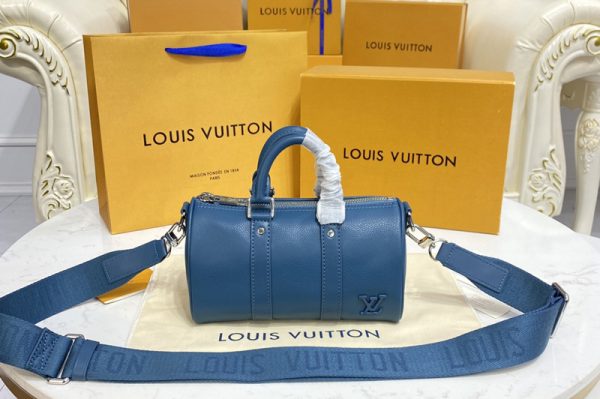 Replica Louis Vuitton M81003 LV Keepall XS travel bag in Blue Aerogram leather