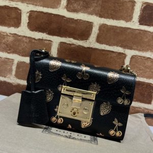 Replica Gucci 409487 Padlock small berry shoulder bag in Black Leather