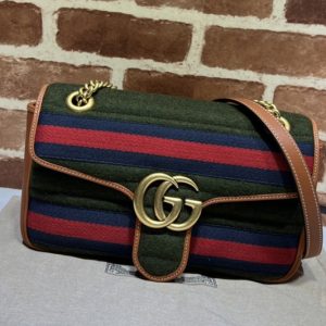 Replica Gucci 443497 GG Marmont small shoulder bag in Dark green wool fabric