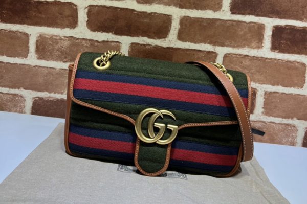 Replica Gucci 443497 GG Marmont small shoulder bag in Dark green wool fabric