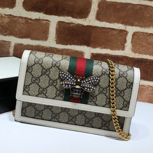 Replica Gucci 476079 Queen Margaret Mini GG Bag in Beige/ebony GG Supreme canvas With White Leather