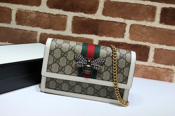 Replica Gucci 476079 Queen Margaret Mini GG Bag in Beige/ebony GG Supreme canvas With White Leather