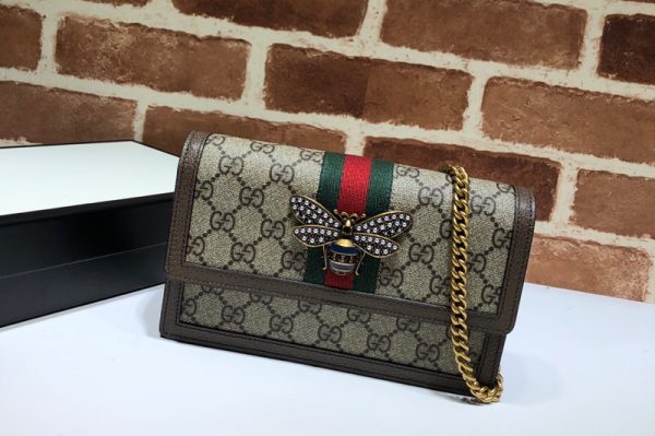 Replica Gucci 476079 Queen Margaret Mini GG Bag in Beige/ebony GG Supreme canvas With Brown Leather