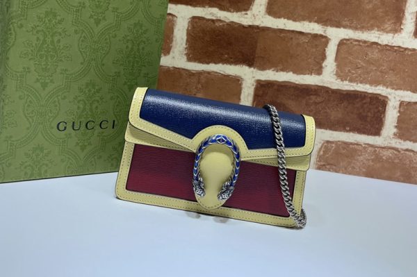 Replica Gucci 476432 Dionysus super mini bag in Blue/Yellow/Red leather