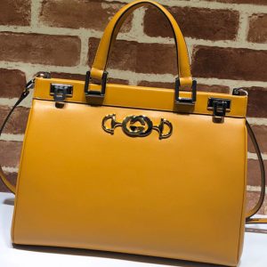 Replica Gucci 564714 Zumi medium top handle bag in Yellow Leather