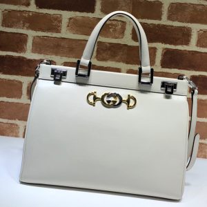 Replica Gucci 564714 Zumi medium top handle bag in White Leather