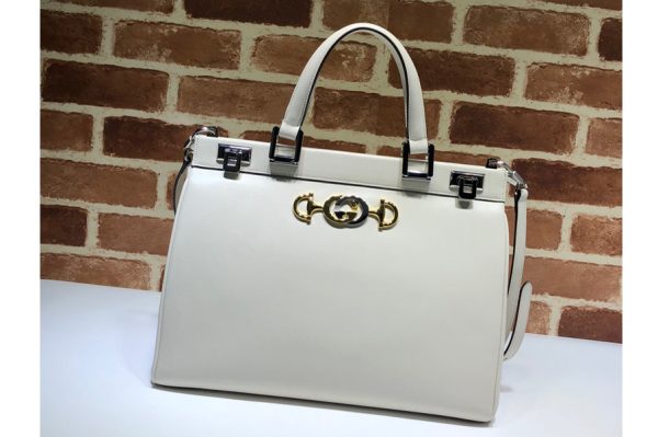 Replica Gucci 564714 Zumi medium top handle bag in White Leather