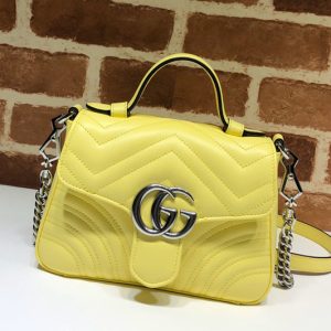 Replica Gucci 547260 GG Marmont mini top handle bag in Yellow matelassé chevron leather with heart