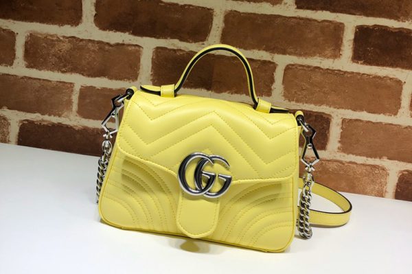 Replica Gucci 547260 GG Marmont mini top handle bag in Yellow matelassé chevron leather with heart