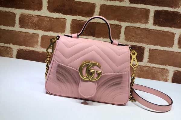 Replica Gucci 547260 GG Marmont mini top handle bag in Pastel pink matelassé chevron leather with heart