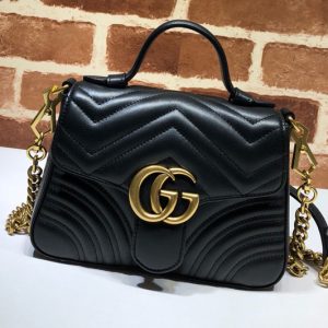 Replica Gucci 547260 GG Marmont mini top handle bag in Black Matelassé chevron leather with heart