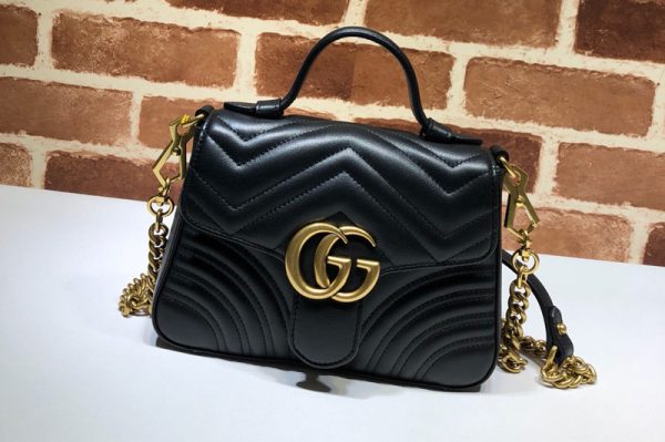 Replica Gucci 547260 GG Marmont mini top handle bag in Black Matelassé chevron leather with heart