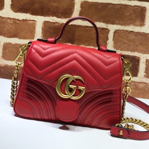 Replica Gucci 547260 GG Marmont mini top handle bag in Red Matelassé chevron leather with heart