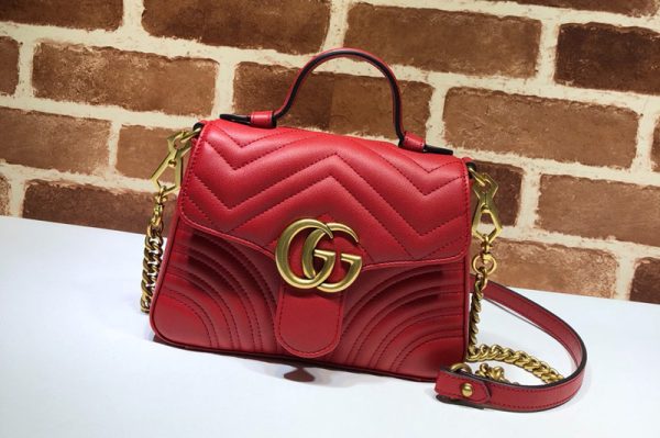 Replica Gucci 547260 GG Marmont mini top handle bag in Red Matelassé chevron leather with heart