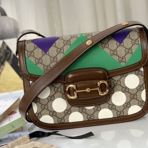 Replica Gucci 602204 Gucci Horsebit 1955 shoulder bag in Beige and ebony GG Supreme canvas