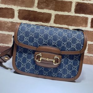 Replica Gucci 602204 Gucci Horsebit 1955 small bag in Beige and Blue Original GG canvas