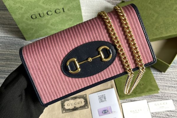 Replica Gucci 602695 Gucci Horsebit 1955 chain wallet in Pink corduroy