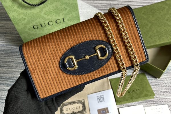 Replica Gucci 602695 Gucci Horsebit 1955 chain wallet in Brown corduroy