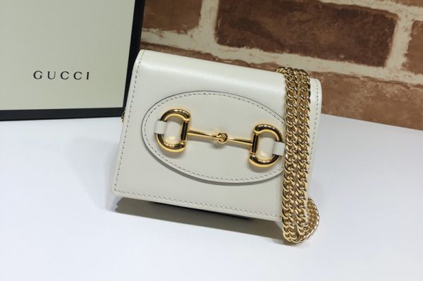 Replica Gucci 623180 Gucci 1955 Horsebit wallet with chain in White Leather