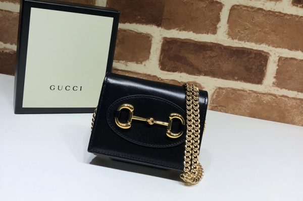 Replica Gucci 623180 Gucci 1955 Horsebit wallet with chain in Black Leather