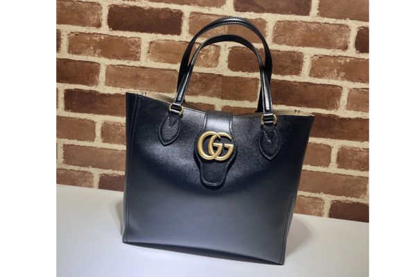 Replica Gucci 652680 Small tote bag with Double G in Black leather