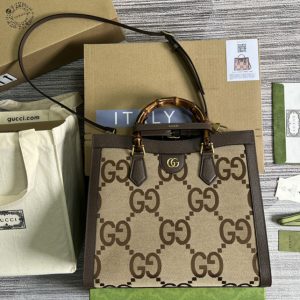 Replica Gucci 655658 Gucci Diana medium tote bag in Camel and ebony jumbo GG canvas