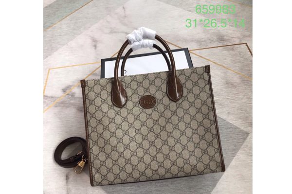 Replica Gucci 659983 GG small tote bag in Beige/ebony GG Supreme canvas