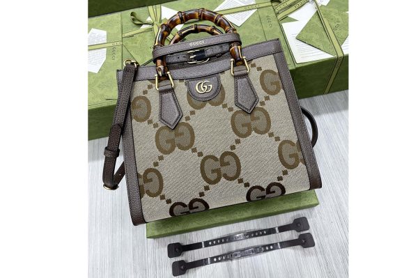 Replica Gucci 660195 Gucci Diana small tote bag in Beige and ebony GG Supreme canvas