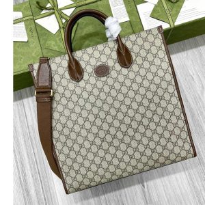 Replica Gucci 674155 Medium tote Bag with Interlocking G in Beige and ebony GG Supreme canvas