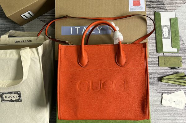 Replica Gucci 674822 Small tote Bag with Gucci logo in Orange leather