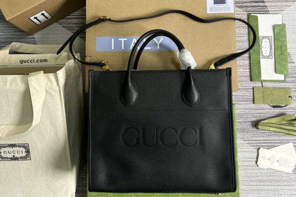 Replica Gucci 674822 Small tote Bag with Gucci logo in Black leather