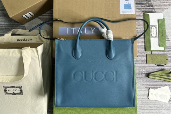 Replica Gucci 674822 Small tote Bag with Gucci logo in Blue leather