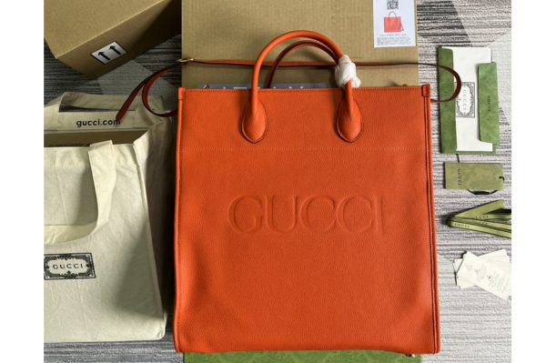 Replica Gucci 674850 Large tote Bag with Gucci logo in Orange leather