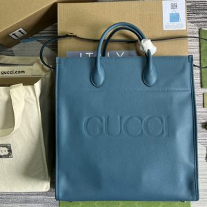 Replica Gucci 674850 Large tote Bag with Gucci logo in Blue leather