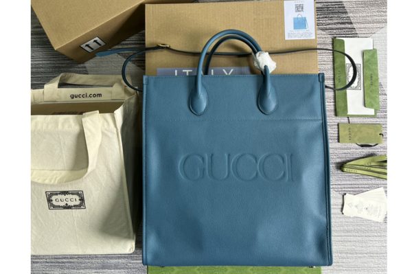 Replica Gucci 674850 Large tote Bag with Gucci logo in Blue leather