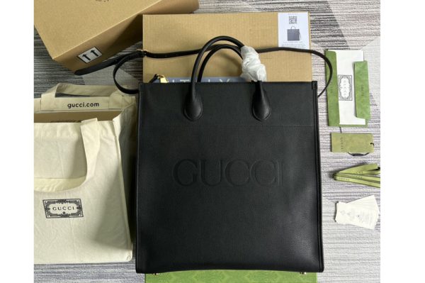 Replica Gucci 674850 Large tote Bag with Gucci logo in Black leather