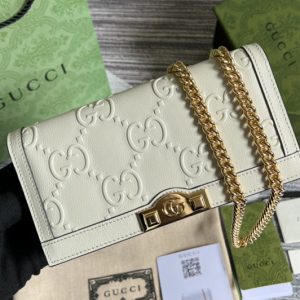 Replica Gucci 676155 GG wallet with chain in White GG leather