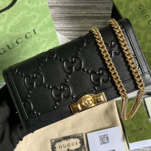 Replica Gucci 676155 GG wallet with chain in Black GG leather