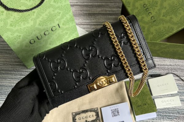 Replica Gucci 676155 GG wallet with chain in Black GG leather