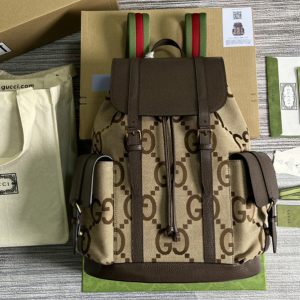 Replica Gucci 678829 Backpack with jumbo GG in Camel and ebony jumbo GG canvas