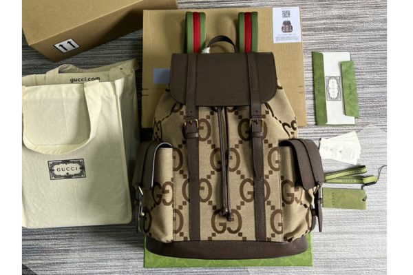 Replica Gucci 678829 Backpack with jumbo GG in Camel and ebony jumbo GG canvas