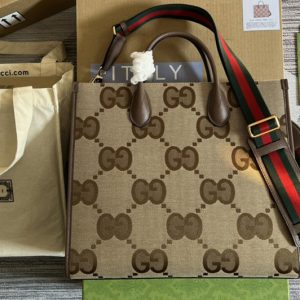 Replica Gucci 678839 Tote bag with jumbo GG in Camel and ebony jumbo GG canvas