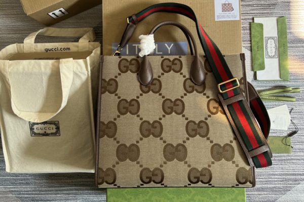 Replica Gucci 678839 Tote bag with jumbo GG in Camel and ebony jumbo GG canvas