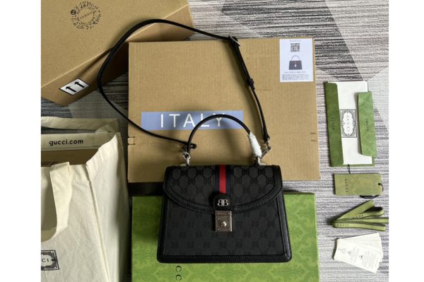 Replica Gucci x Balenciaga 680119 Hacker Small Handbag in black and dark grey canvas jacquard