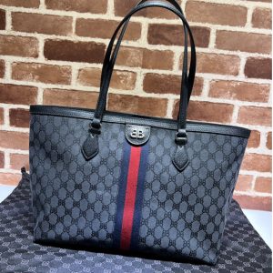 Replica Gucci x Balenciaga 680125 Women's Hacker Medium Tote Bag in black and dark grey canvas jacquard